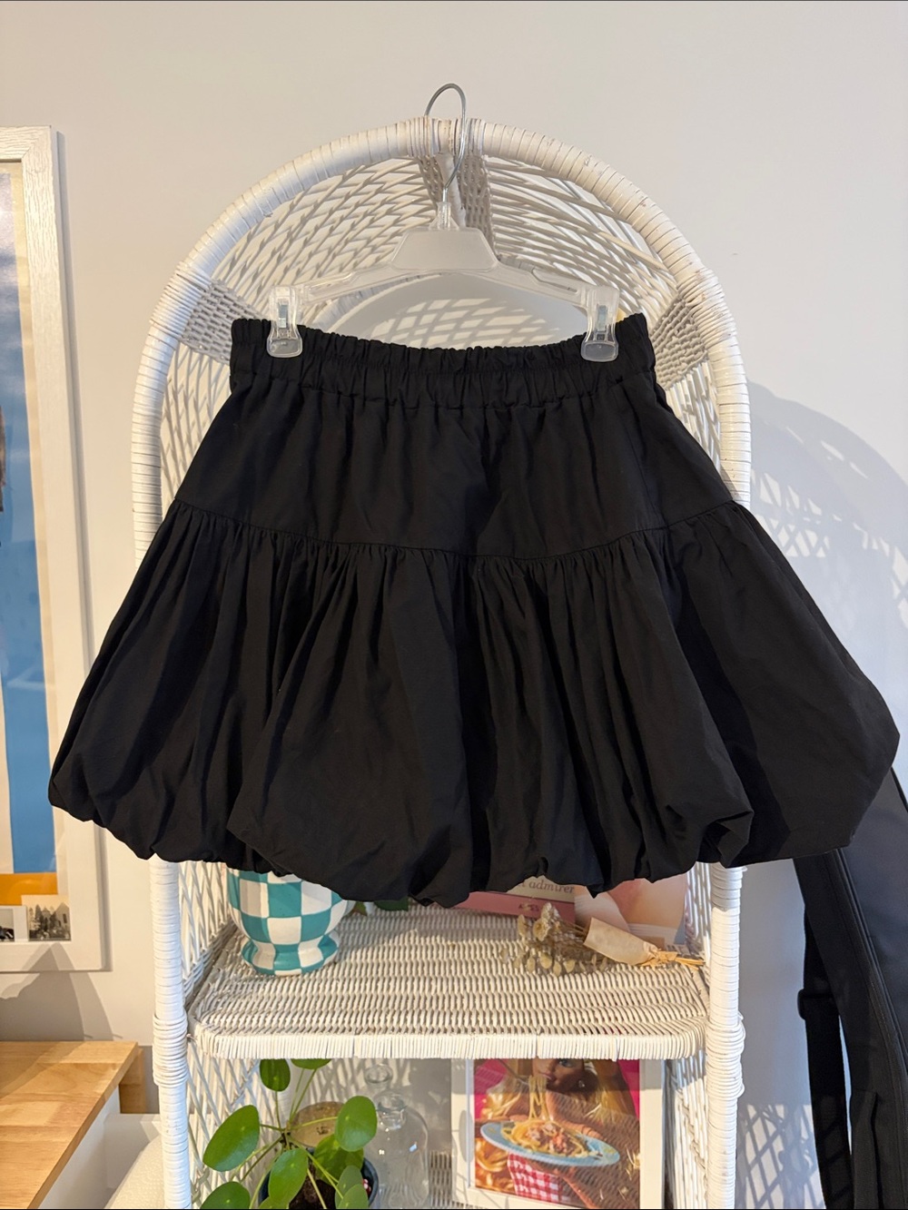 OAK + FORT Black Tiered Bubble Hem Skirt